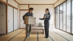 特定技能1号の外国人が企業のサポートを受けて住居に入居している様子