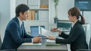 特定技能1号の外国人労働者が社会保険と税金について説明を受けている様子